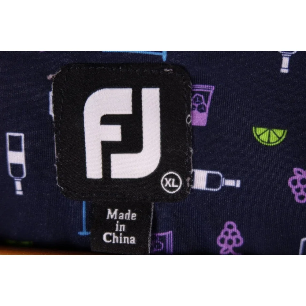 FootJoy Mens XL Golf Polo Shirt Navy Wine Novelty Print ProDry Lisle Stretch